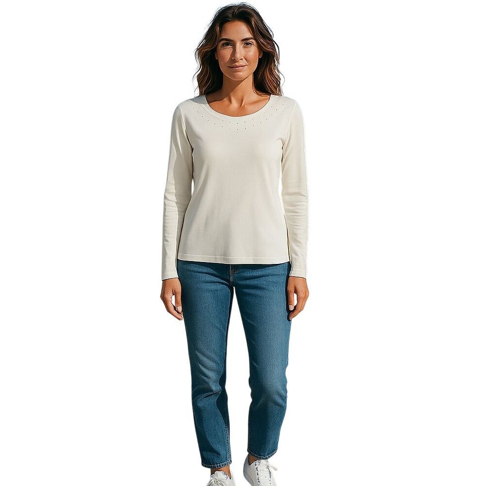 Crazy Horse by Liz Claiborne Women's Cream Long Sleeve Scoop Neck Tee Size L